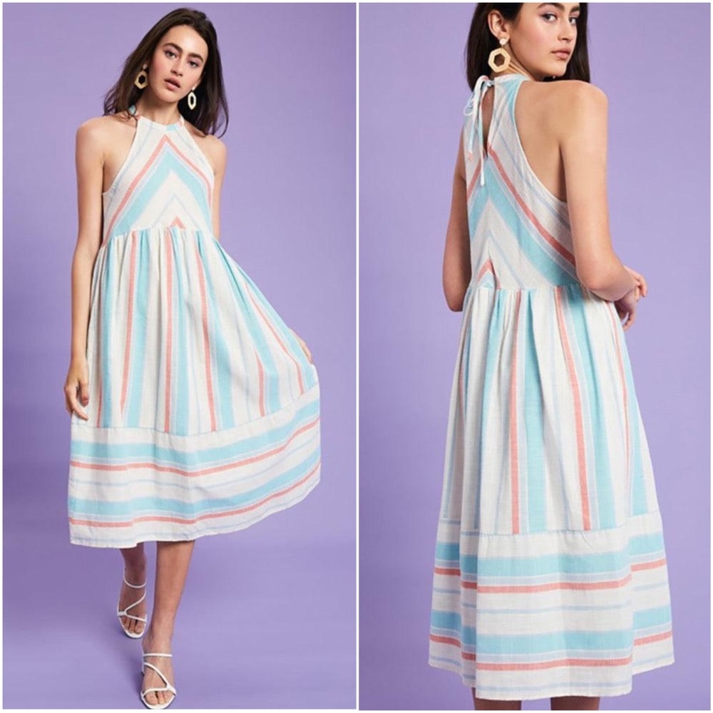 Boho Stripes Sleeveless Ruffle Pocket Dress - Picture 2 of 2